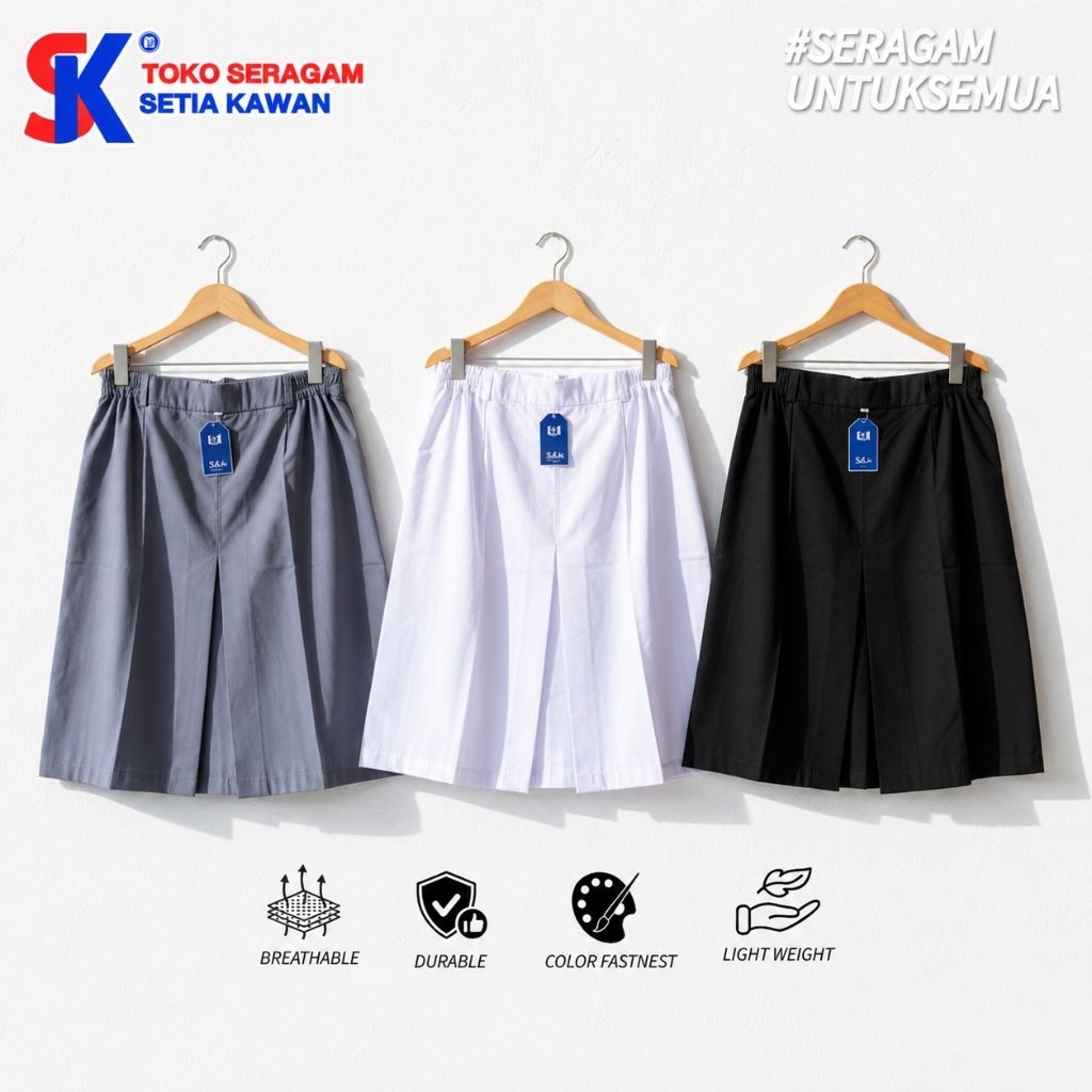 Rok Pendek Span 1 SMA SMU SMK Abu-Abu Putih Hitam / Rok Pendek SMA Belah 1 / Rok PASKIBRA SMA