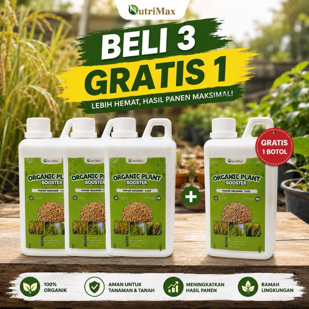 Beli 3 Gratis 1 NutriMax Organic Plant Booster 1 Liter Pupuk Cair Semi Organik Khusus Padi Pelebat T