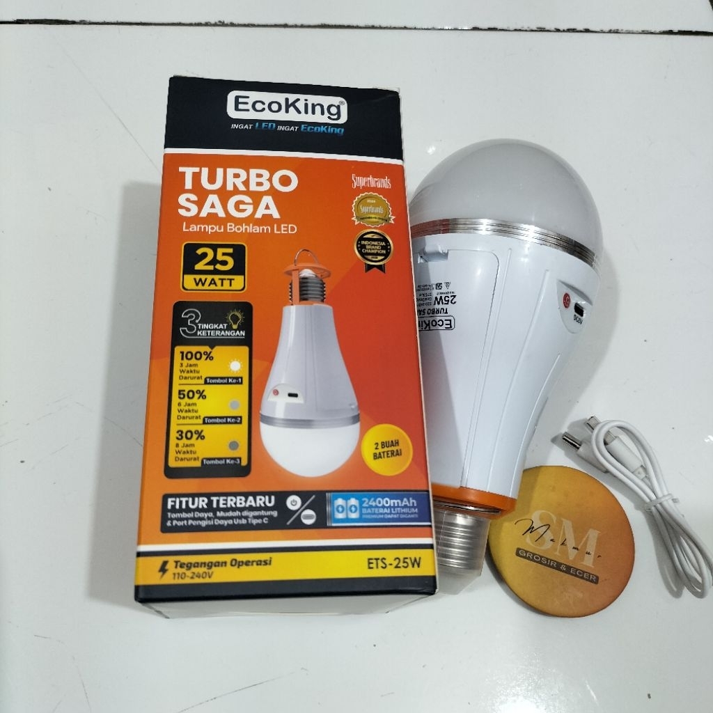 Lampu Emergency ECOKING TURBO SAGA 25 Watt 3 Tingkat Kecerahan 2 Baterai