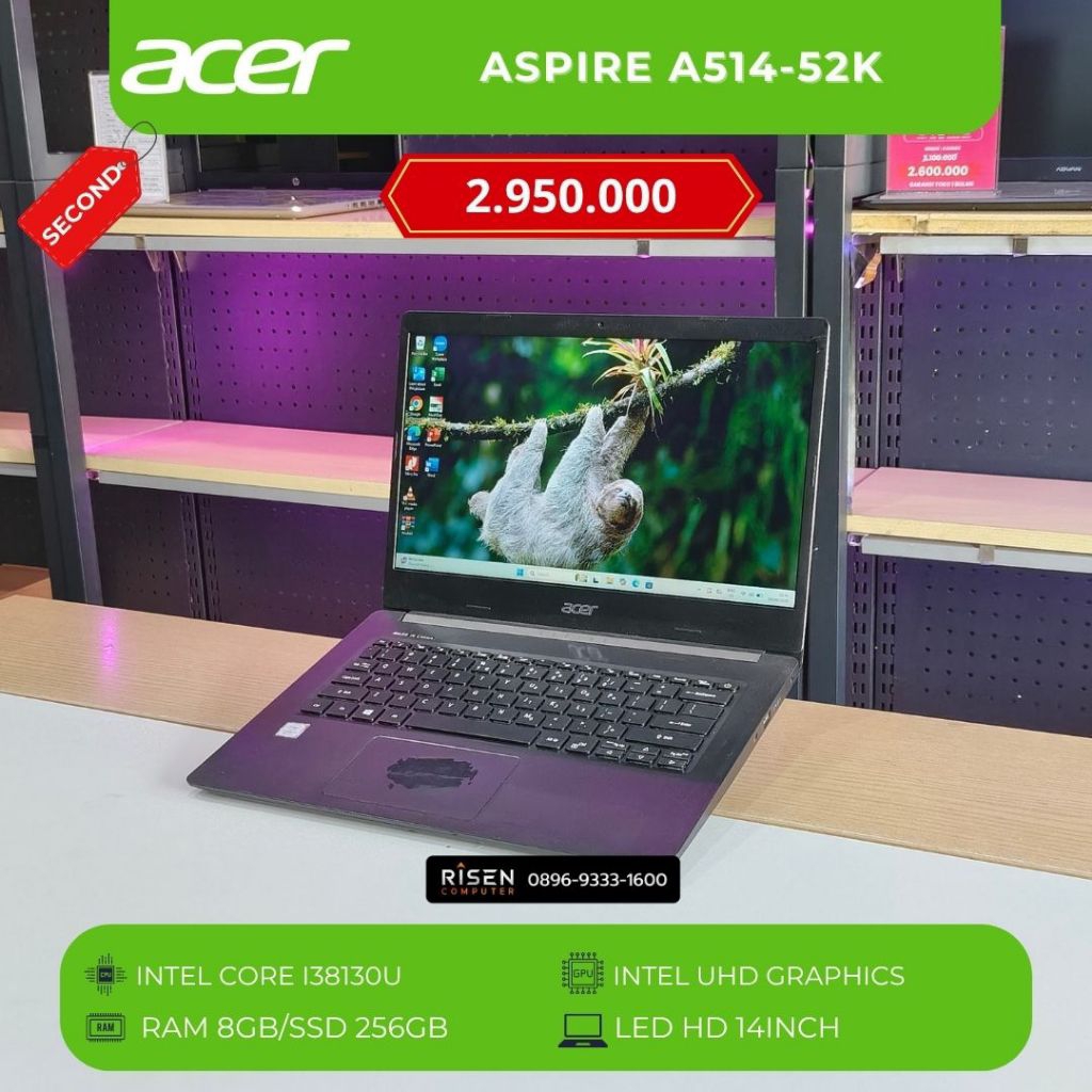 ACER ASPIRE A514-52K Intel Core I3-8130U RAM 8GB SSD 256GB HD 14inch Notebook Second Bekas Laptop