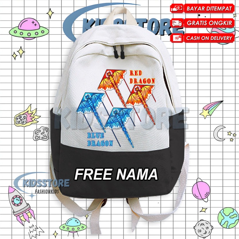 (BISA COD ) Tas Ransel Anak - Tas Sekolah Anak Usia 3-12Thn Layang Layang - Layangan Naga Merah Naga