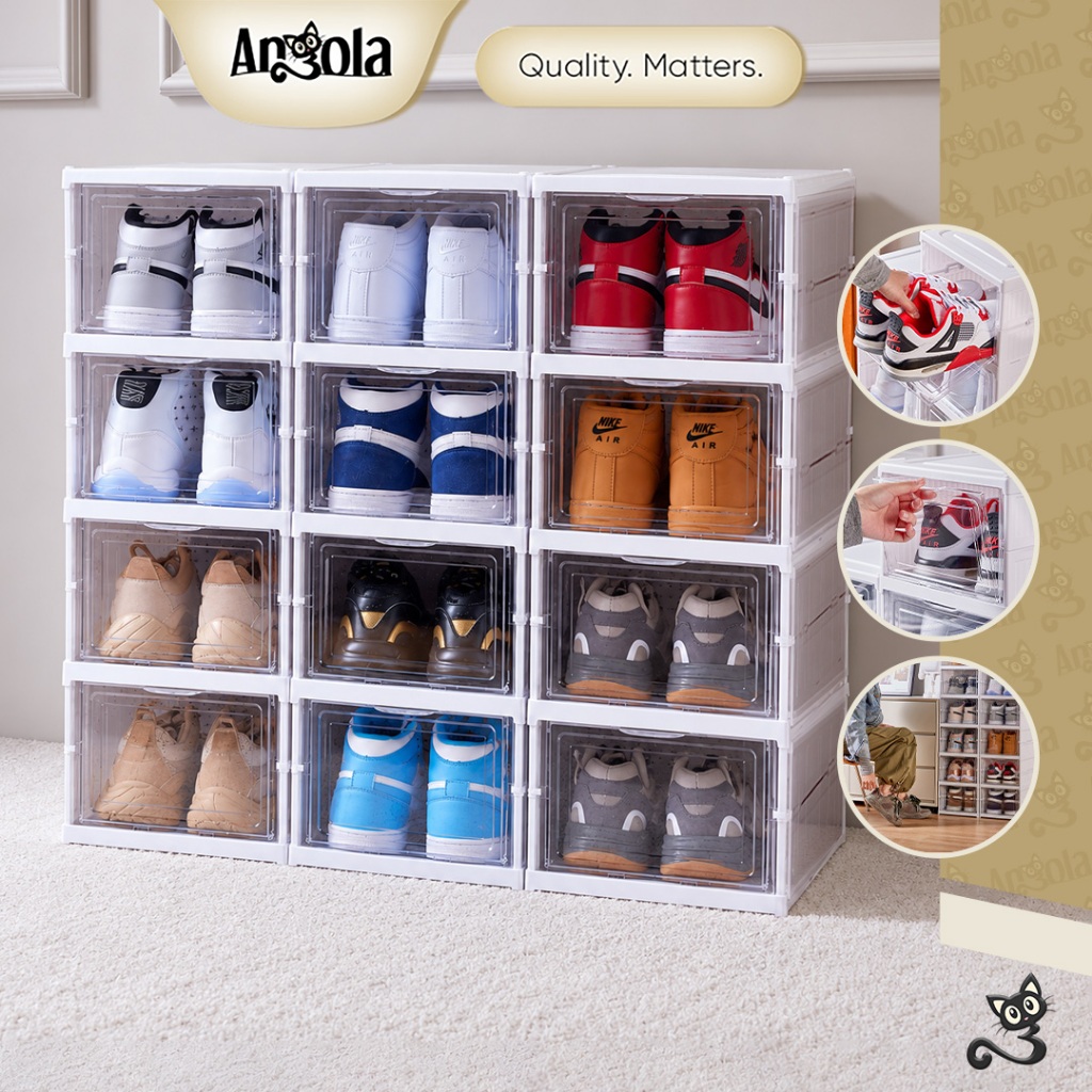 ANGOLA Rak Sepatu Susun Lipat C05-C06 Kotak Box Organizer Lemari Plastik Sepatui Lipat Transparan Hemat Ruang & Mudah Dirakit