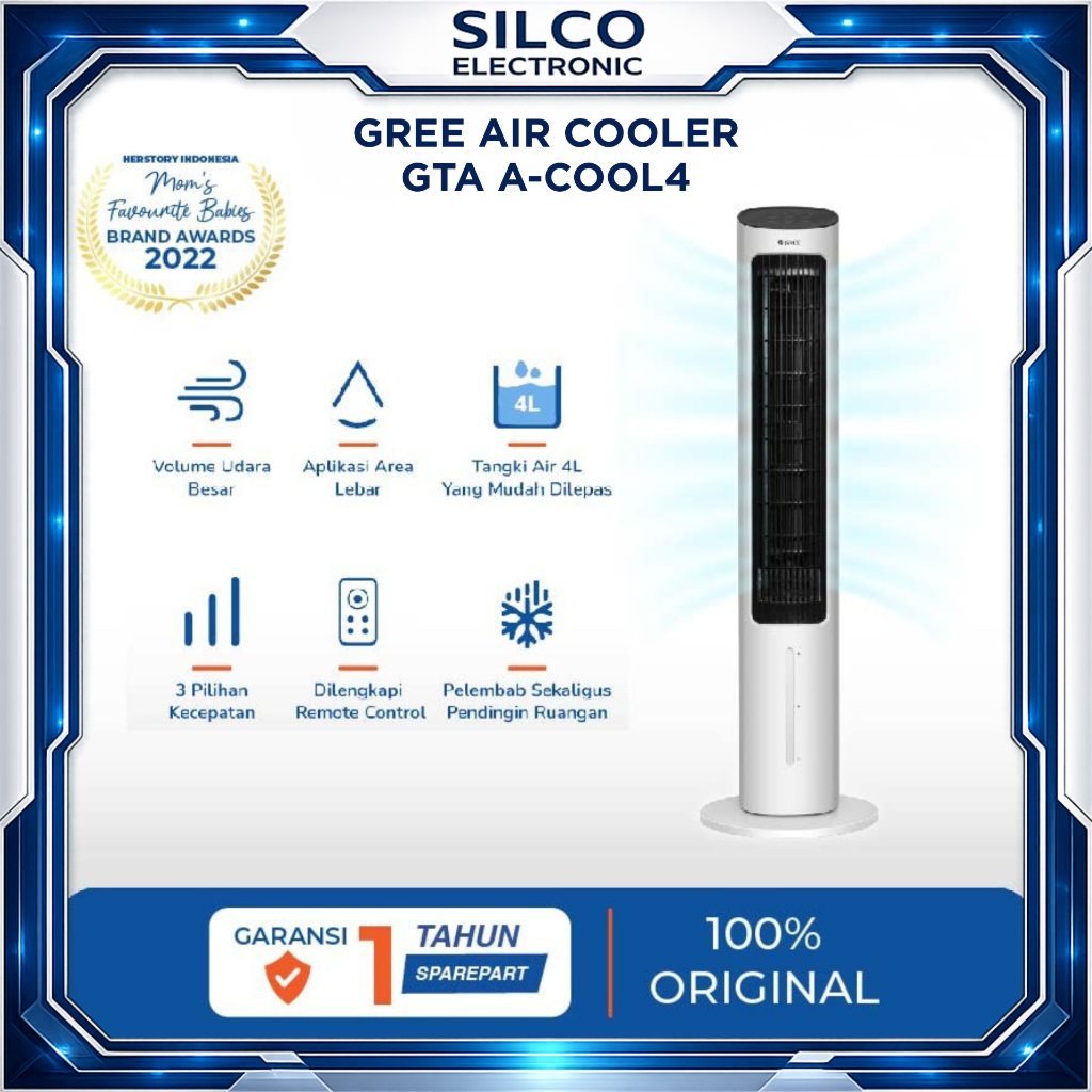 AIR COOLER GREE KIPAS ANGIN TOWER FAN AC PORTABLE GTA A-COOL4 GENERATOR ANION HUMIDIFIER TANGKI 4L -
