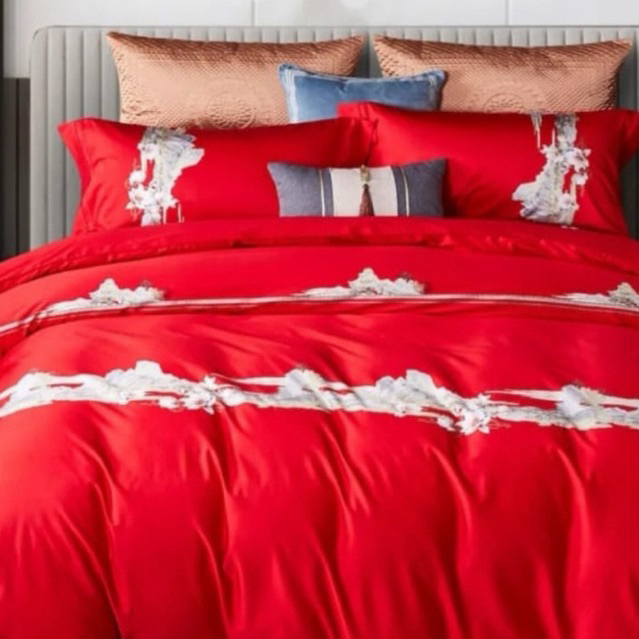 BIOSIBEDDING Sprei Katun Jepang Sutra Motif Merah Suangsi Imlek Chinese Wedding - Grosir Sprei Surab