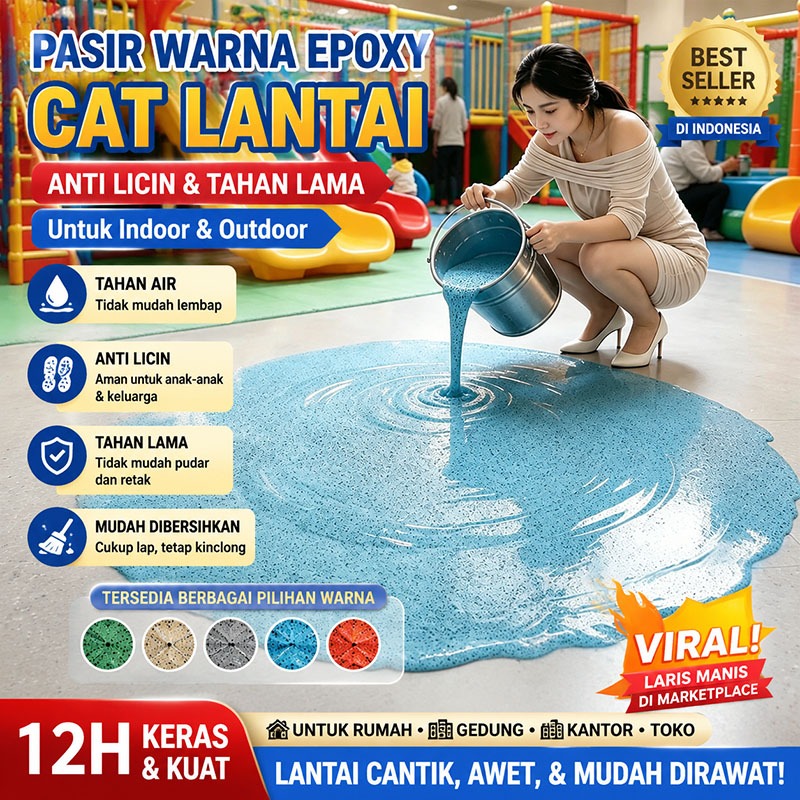 Epoxy Pasir Warna Lantai Premium Anti Licin Tahan Air Cat Lantai Teras Outdoor Indoor Motif Batu Ala
