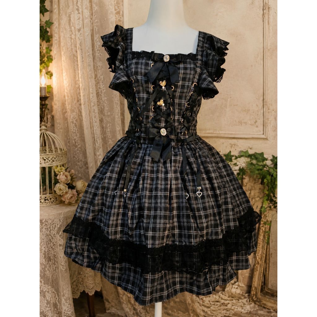 [LD80-95]Dress Himekaji Plaid Ribbon Lace | Inspired Liz Lisa JSK Korea Japanese Girly Dress Premium