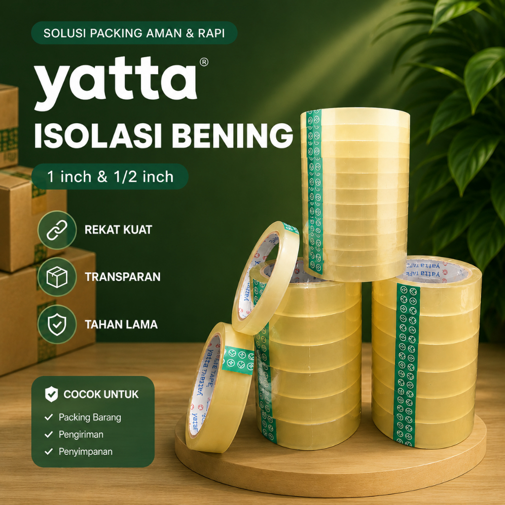 Isolasi Bening yatta 1/2 inch & 1 inch, Selotip/Tape Bening, kuat & tahan lama