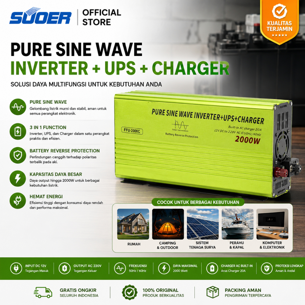 SUOER INVERTER FFU 2000 WATT PURE SINE WAVE