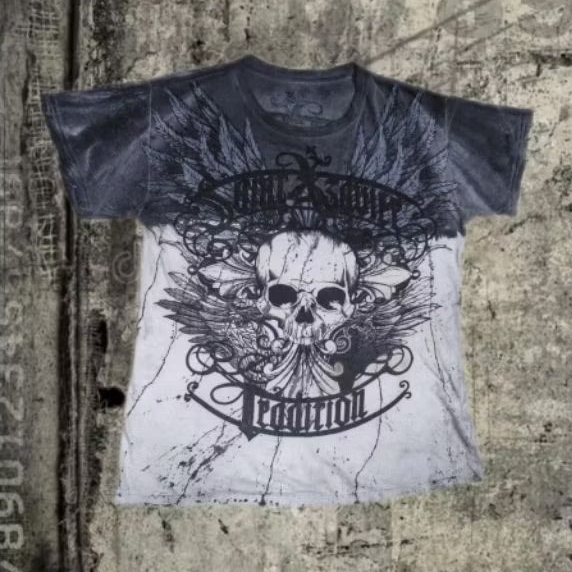 Xzavier Grunge Y2k Affliction stylee skull wing head tee