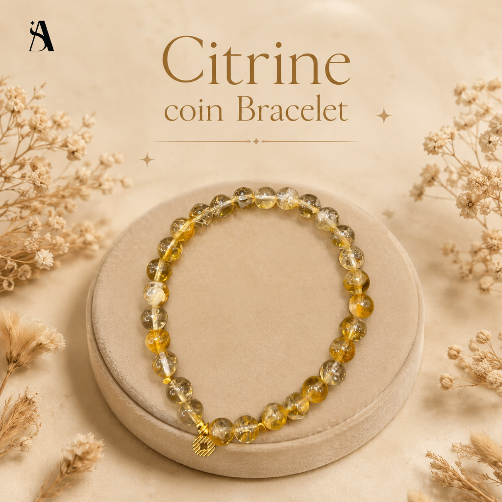 Gelang Citrine Coin Amulet  Natural Crystal Original  Feng Shui Rezeki, Abundance & Positive Energy 