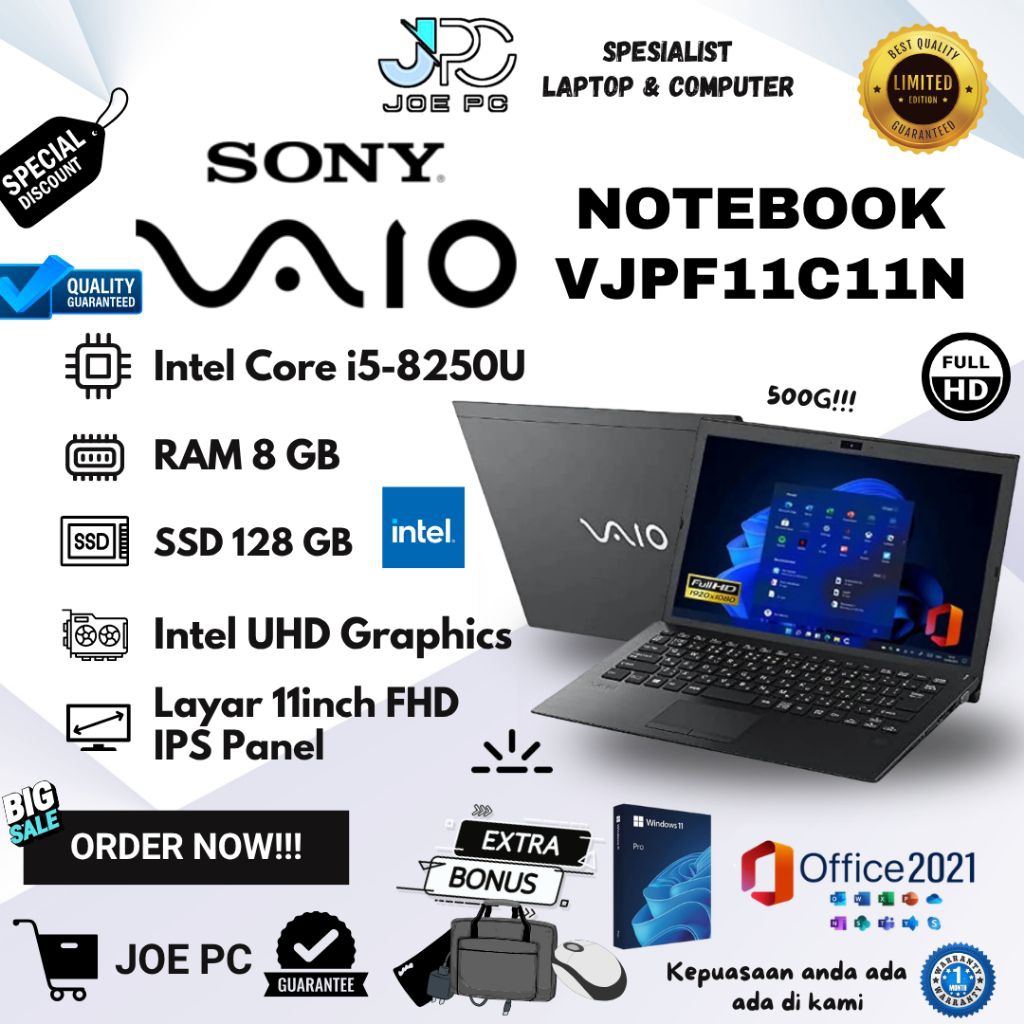 Laptop Sony Vaio Notebook VJPG11 Intel Core i5 Gen 8th RAM 8GB SSD 256GB Layar Display 11inch FULL H