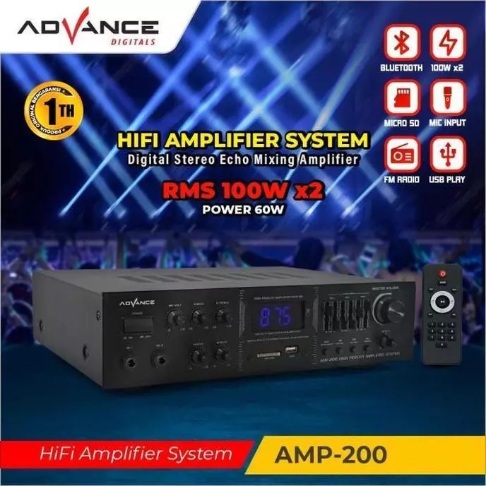ADVANCE AMP-200 High Fidelity Amplifier Sound System Ampli Karaoke Equalizer Bluetooth Stereo