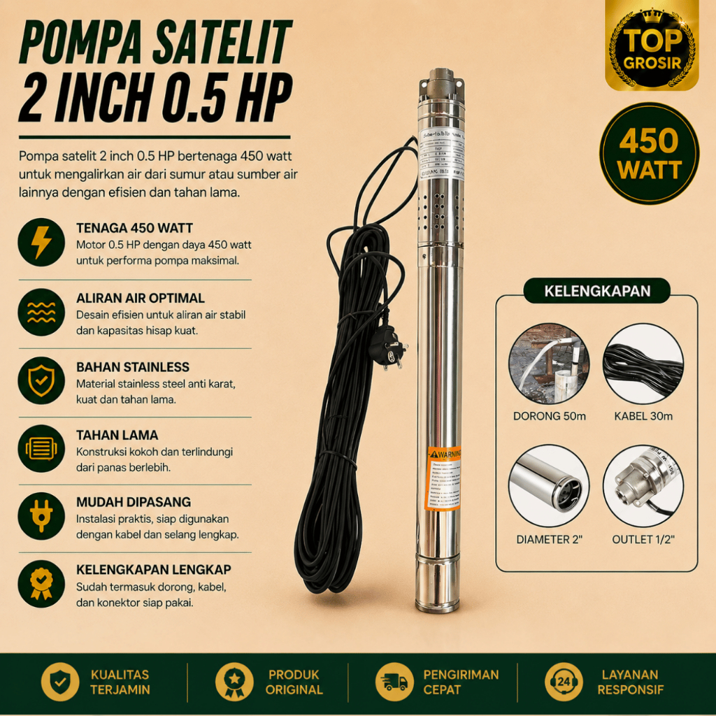 Pompa Celup Sumur 2 inch Pompa Satelit Submresible AC 220V Pompa Sibel 50 Meter