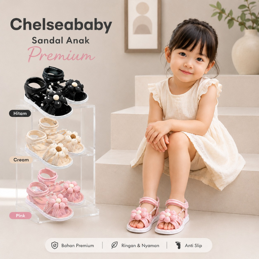 SALE 7.7  Chelseababy AA-50 Sandal Anak Perempuan Sandal Pesta Model bunga Lucu 2-7 Tahun