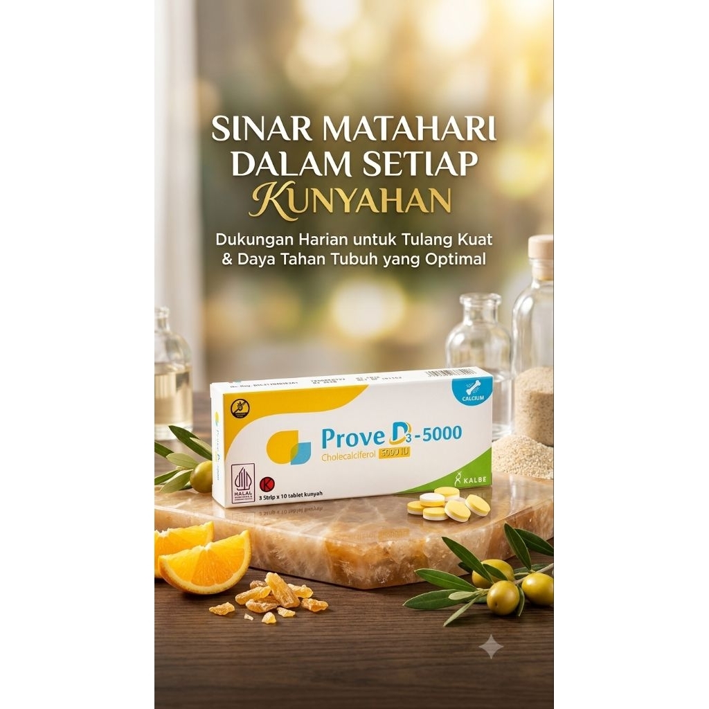 Tablet Suplemen Vitamin D3 5000 IU Prove untuk Mendukung Kesehatan Otot dan Imunitas