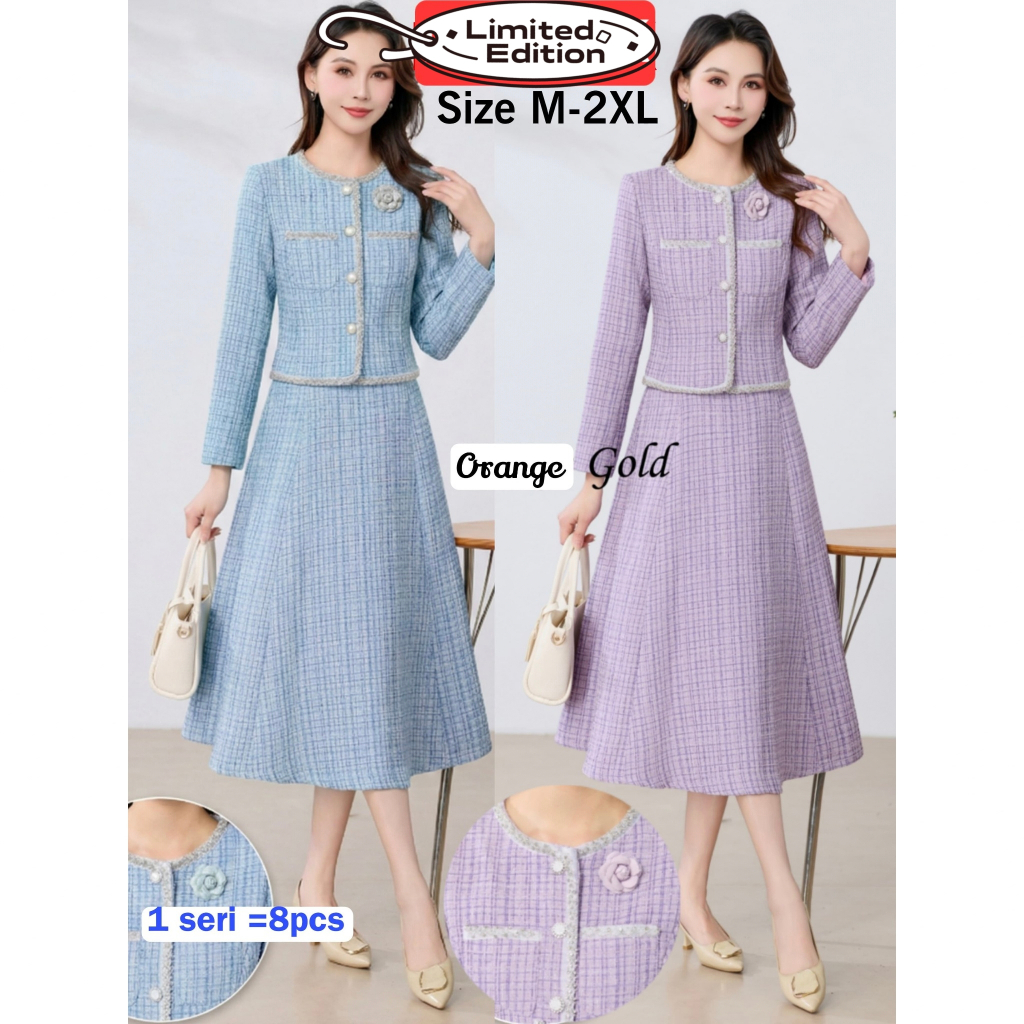 Set Rok Import Premium Mewah Tweed Ungu Biru Gayatri (FCOI1641)