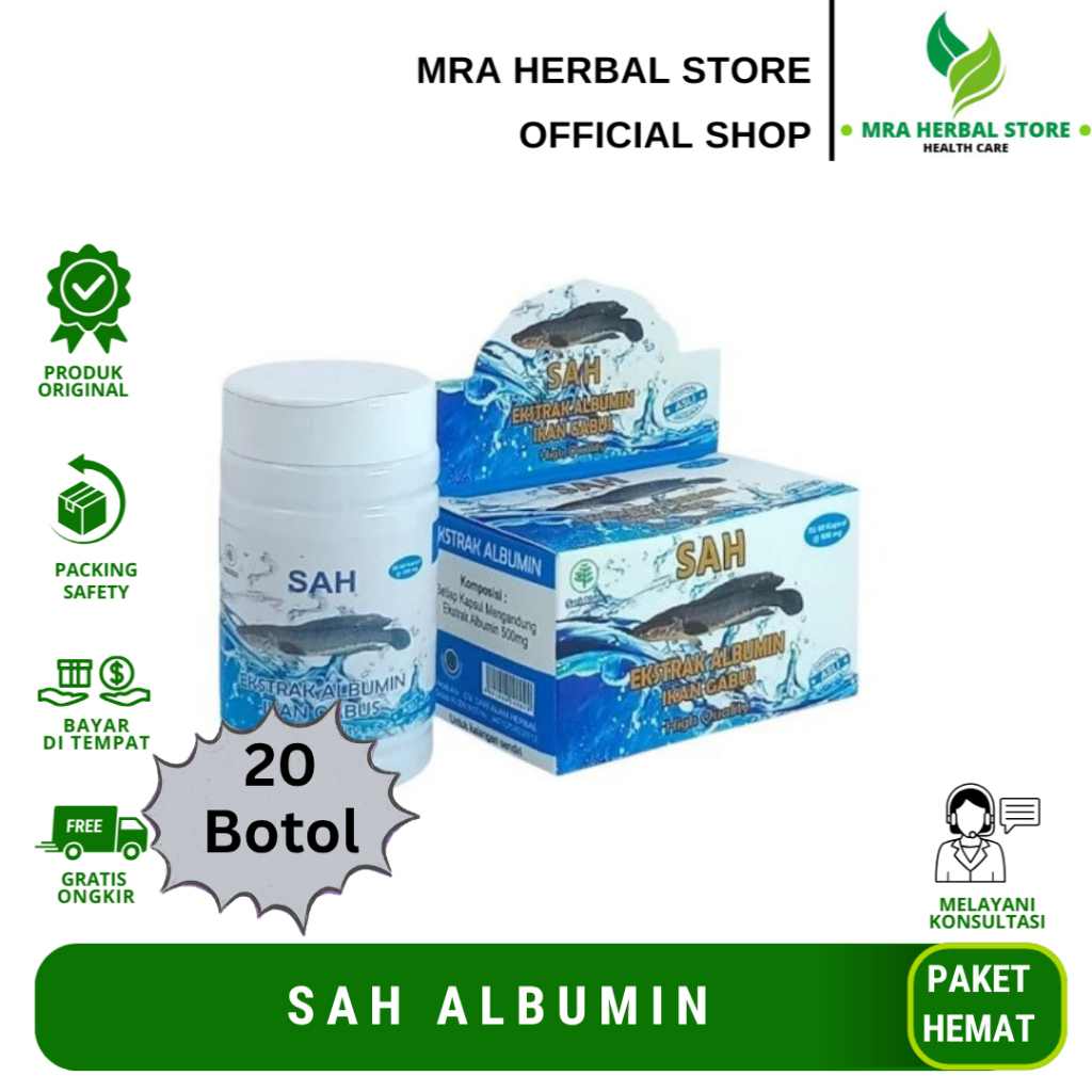 Sah Albumin Paket 20 Botol | Obat Herbal Ikan Gabus | Kapsul Sah Original