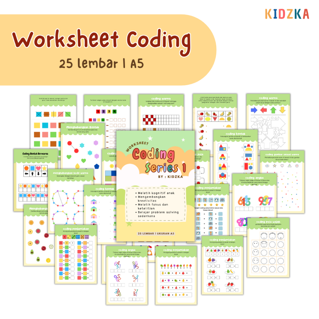 kidzka - worksheet coding anak / worksheet coding / mainan edukasi anak / mainan edukatif / media be