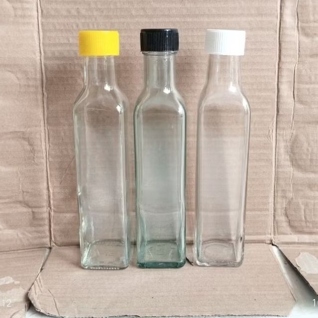 Kotak 250ml, Botol Kaca 250ML polos Ulir, Botol Madu kotak 250ml, Botol Minyak 250ML kotak, Botol Se