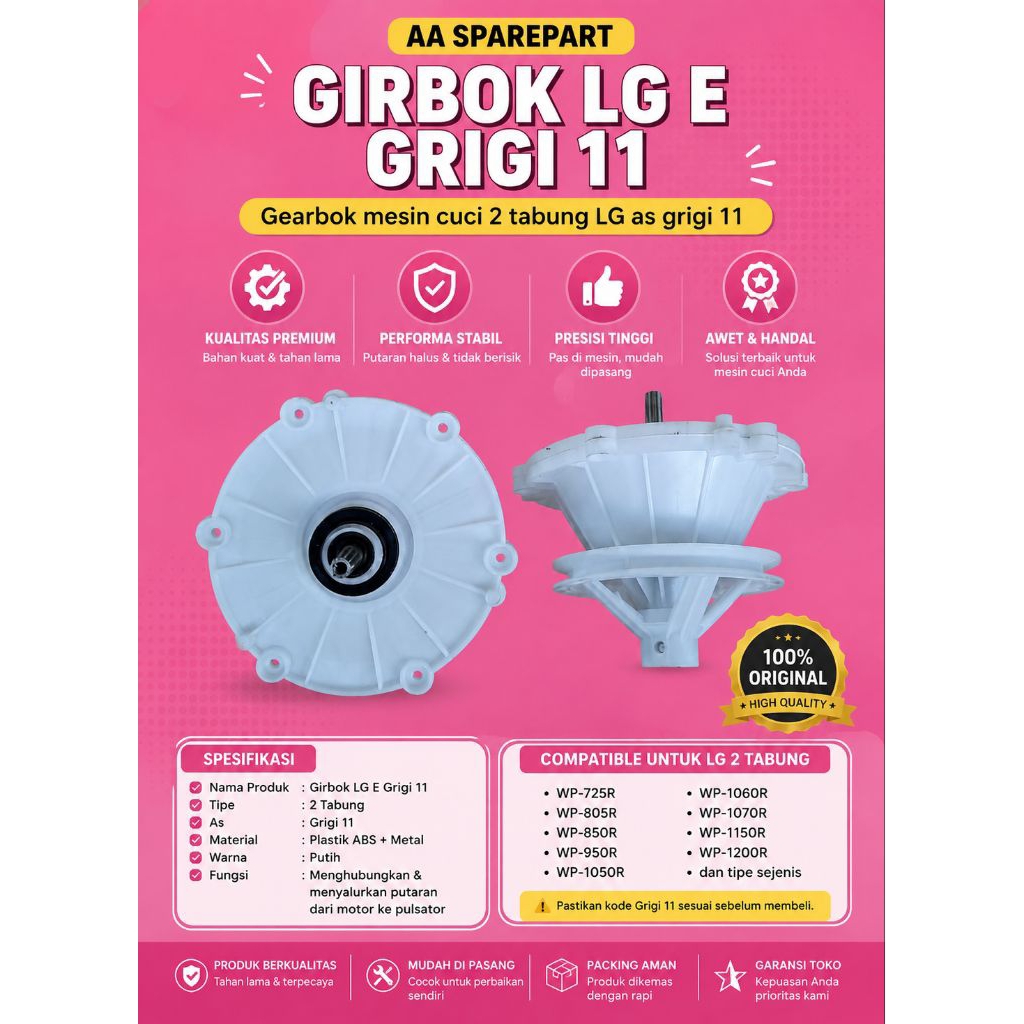 GEARBOX LG-E GEAR BOX MESIN CUCI LG 2 TABUNG Girbok LG Gearbox LG 2 TABUNG