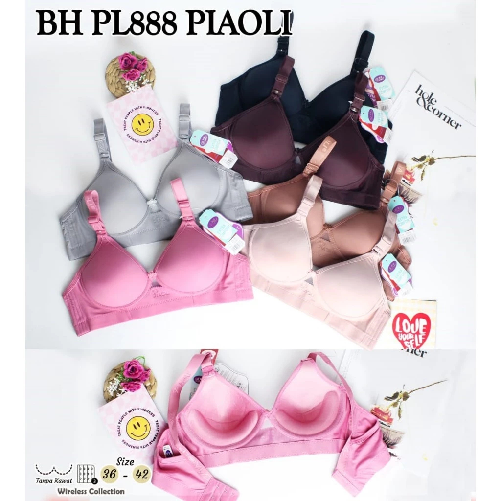 (Paket 3 Pcs dan paket 1 Pcs) BH PIAOLI PL0101 Ukuran 36 - 42 Kait 3 Cup B | BH Wanita Dewasa Tanpa 