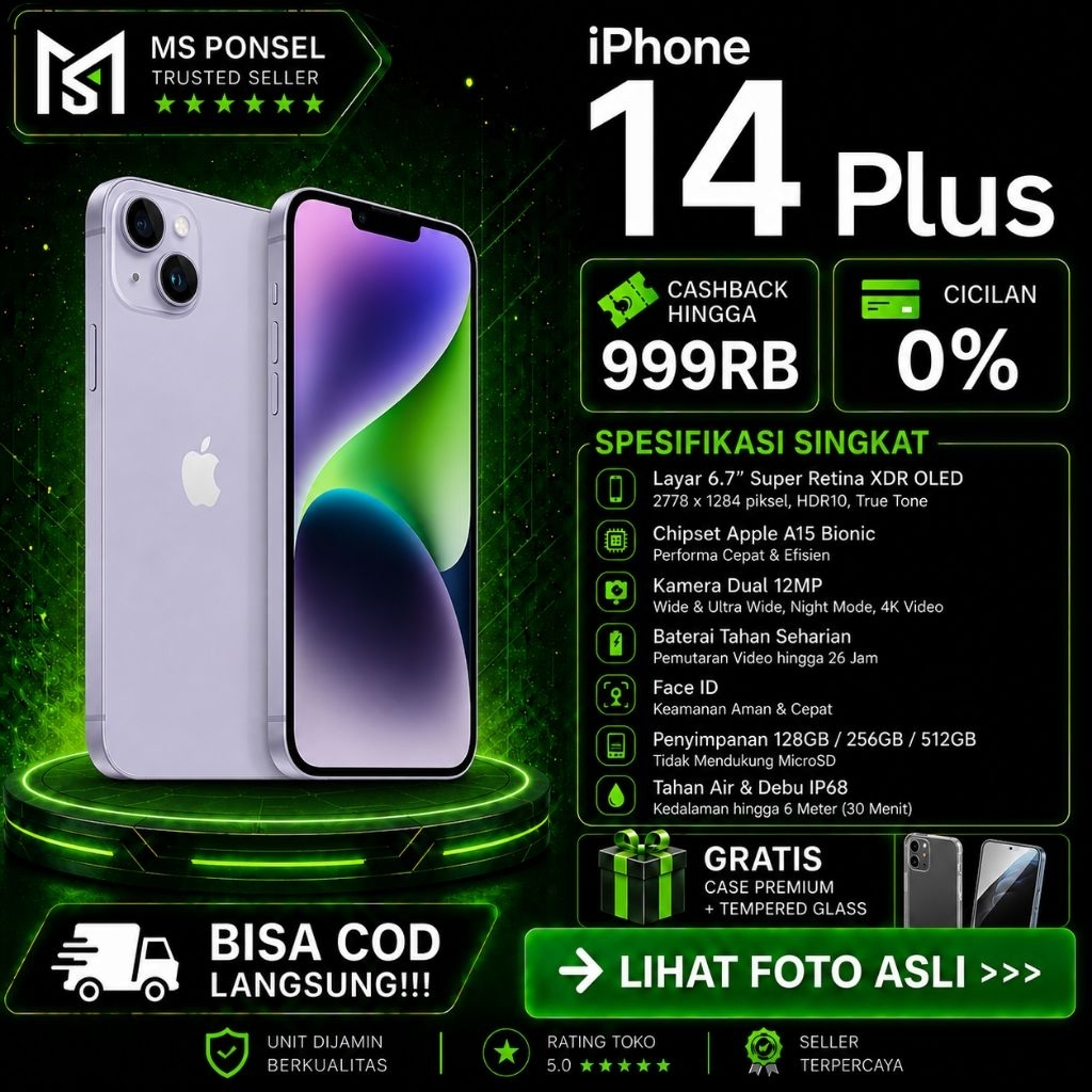 iPhone 14 Plus 512GB 256GB 128GB Second Original Resmi Fullset