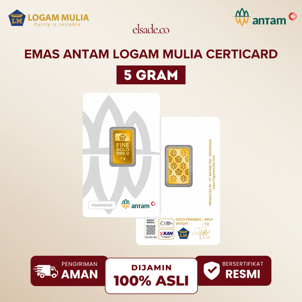 EMAS ANTAM LOGAM MULIA CERTICARD 5 GRAM LM EMAS BATANGAN 5 GR