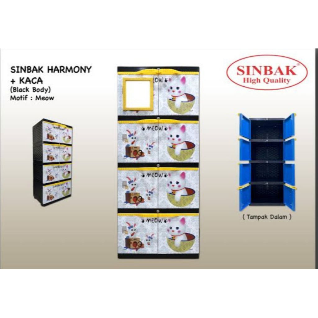 lemari sinbak harmony susun 4 + kaca motif meow