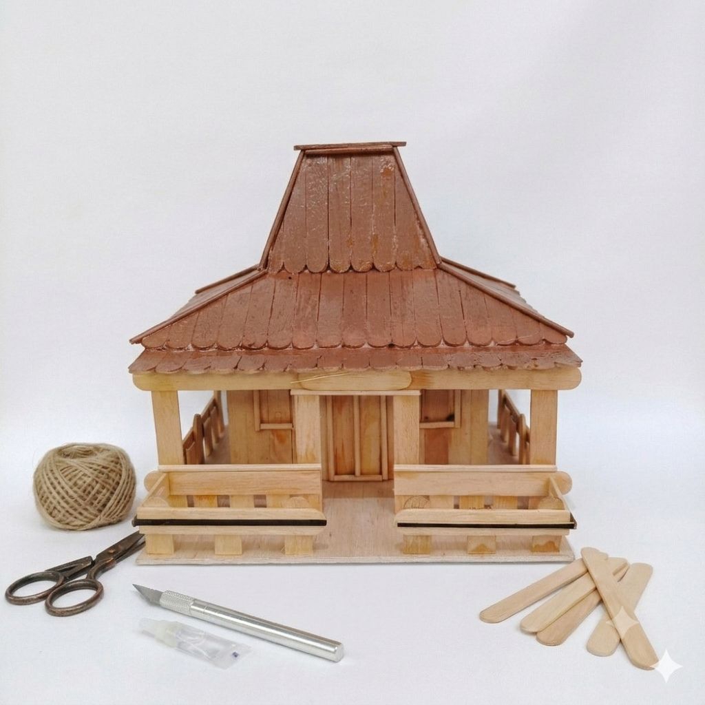 Miniatur prakarya Rumah Adat Joglo Dari Stik Eskrim