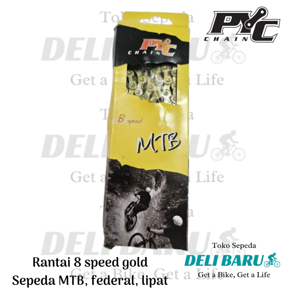 PYC Rantai 8 speed warna gold tanpa sambungan rantai sepeda MTB federal lipat