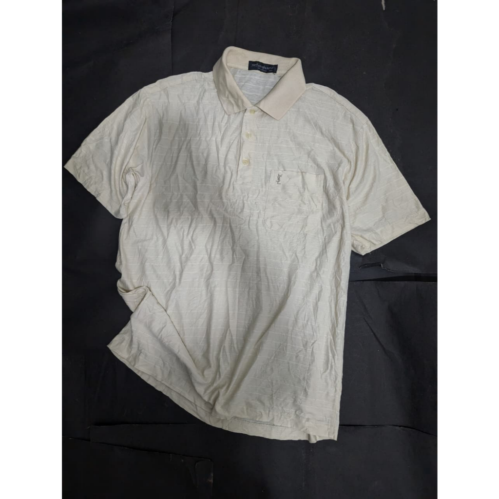 Kaos polo / baju kerah / polo shirt by YSL cream motif Jacquard size L fit XL