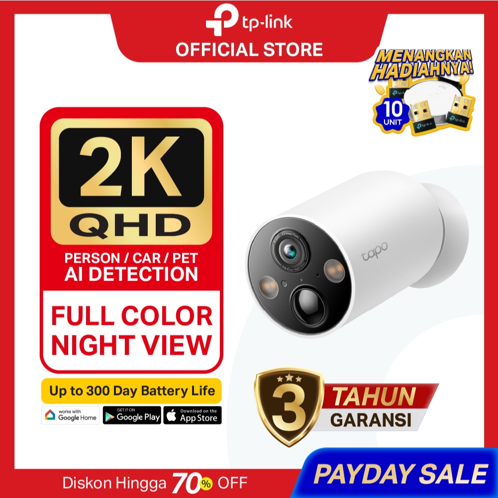 TP-Link | Tapo C425 Kamera CCTV | 4MP | Outdoor WiFi | IP Camera | SD | IP66 | Wireless | Battery