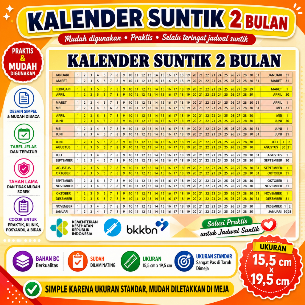 Kalender KB 2 bulan termurah(laminating)