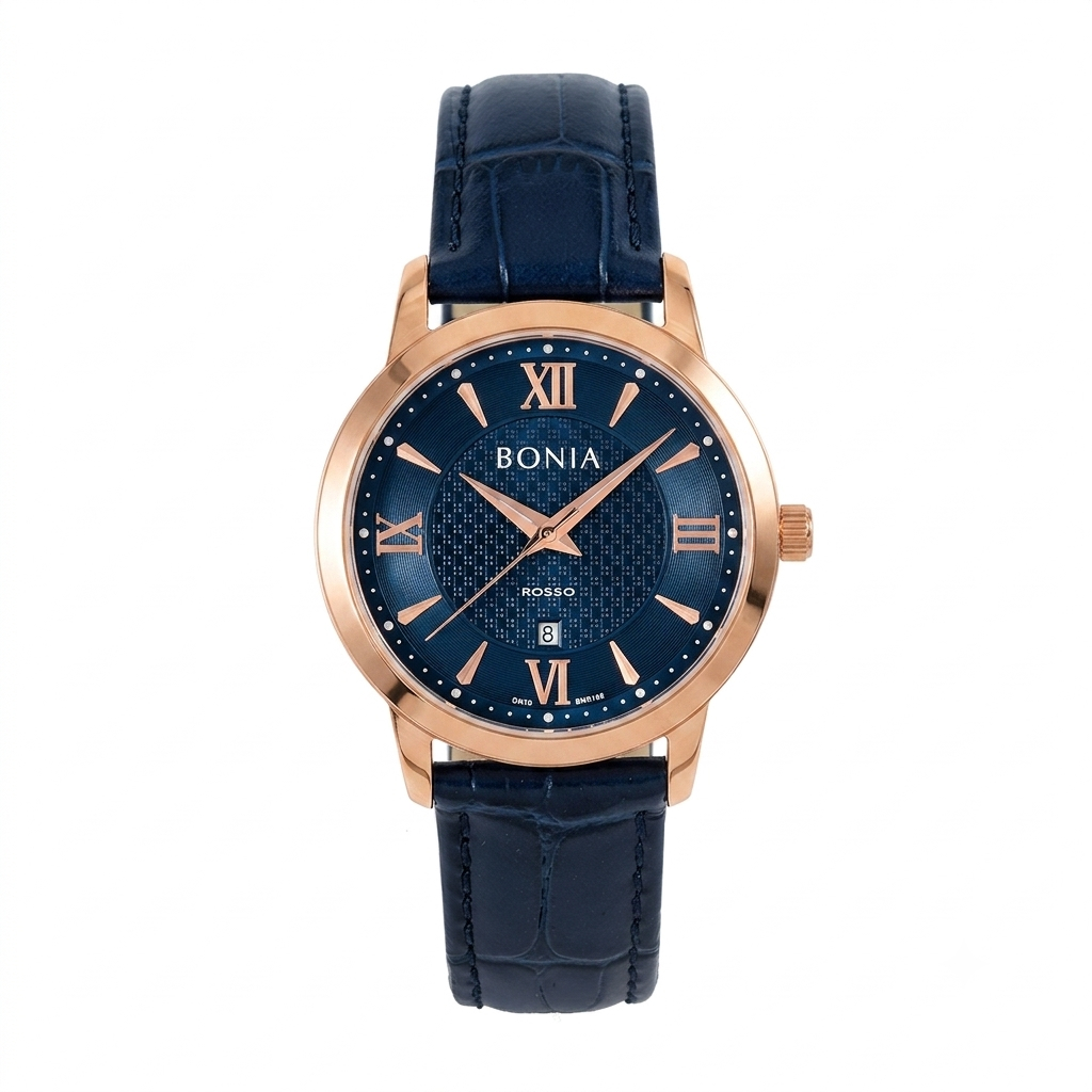 Jam Tangan Wanita Bonia Rosso Blue Dial Blue Leather Strap Analog BR166-3583 Original