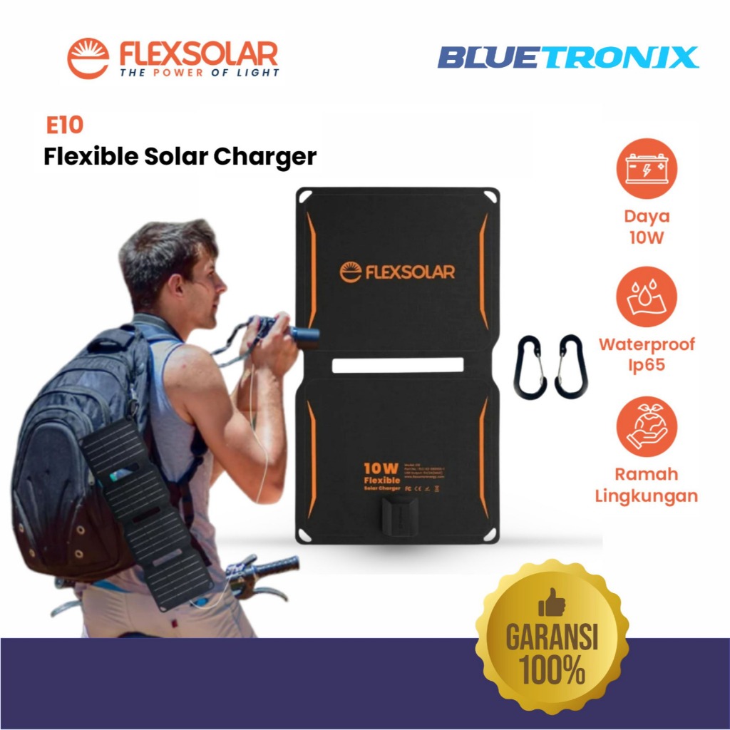 Charger Tenaga Matahari Surya 10W Flexsolar Solar Panel Portable Mini Pengisi Daya HP Outdoor