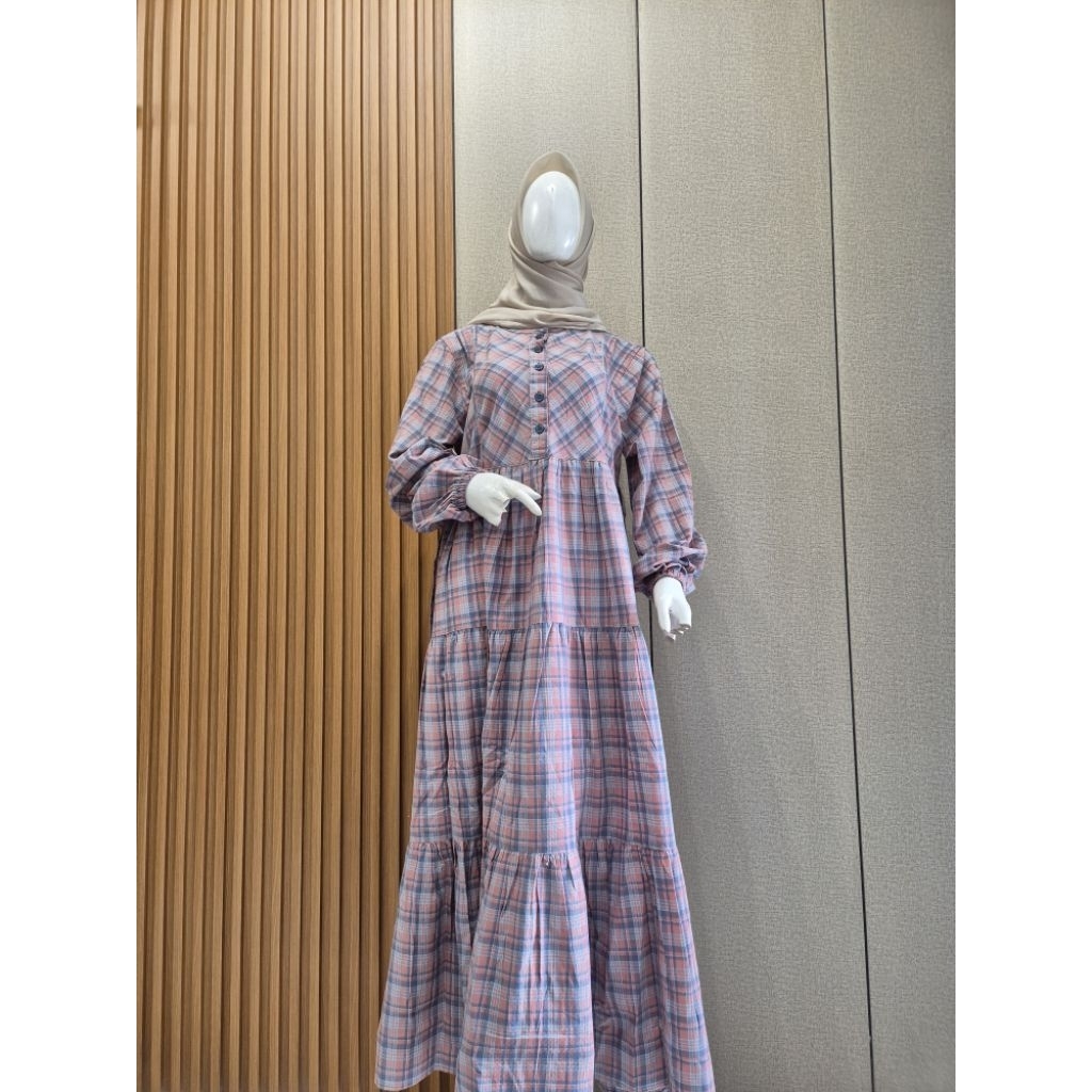 HawaClo - Dress Katun - Gamis Katun Kotak kotak - Gamis Salvina Ys