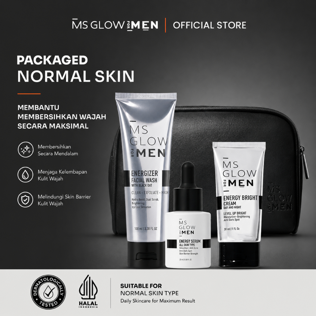 MS GLOW FOR MEN PAKET PERAWATAN WAJAH PRIA COMPLETE GRATIS ONGKIR