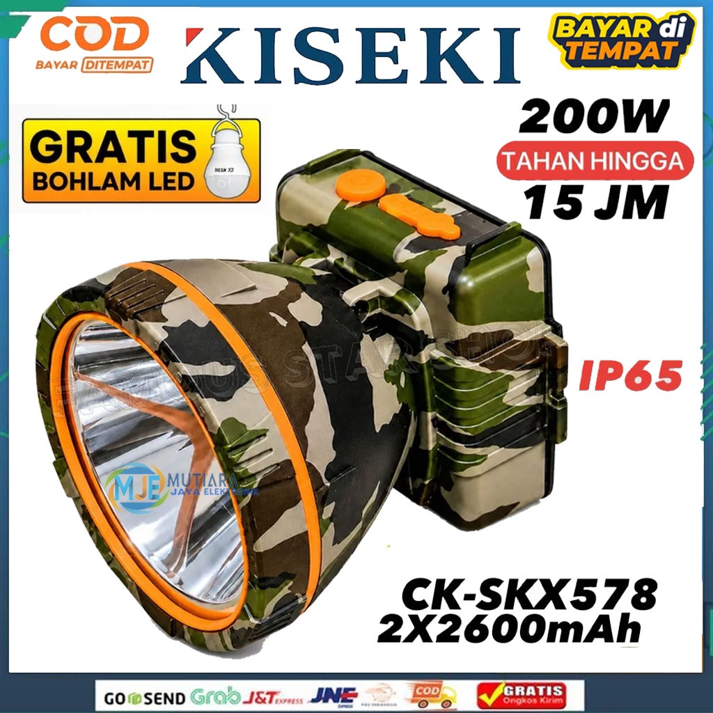 Senter Kepala LED 200 Watt Kiseki CK- SKX578 Bonus Bohlam LED Lampu Gunung/Camping 200W Cahaya Putih