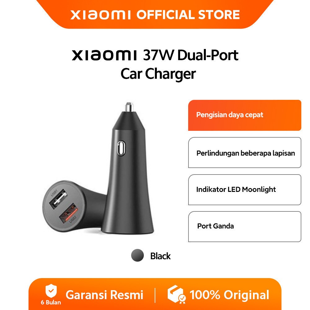 Xiaomi 37W Dual Port Charger | Port Ganda | Indikator LED | Pengisian Daya Cepat | Adaptor Mobil [ O