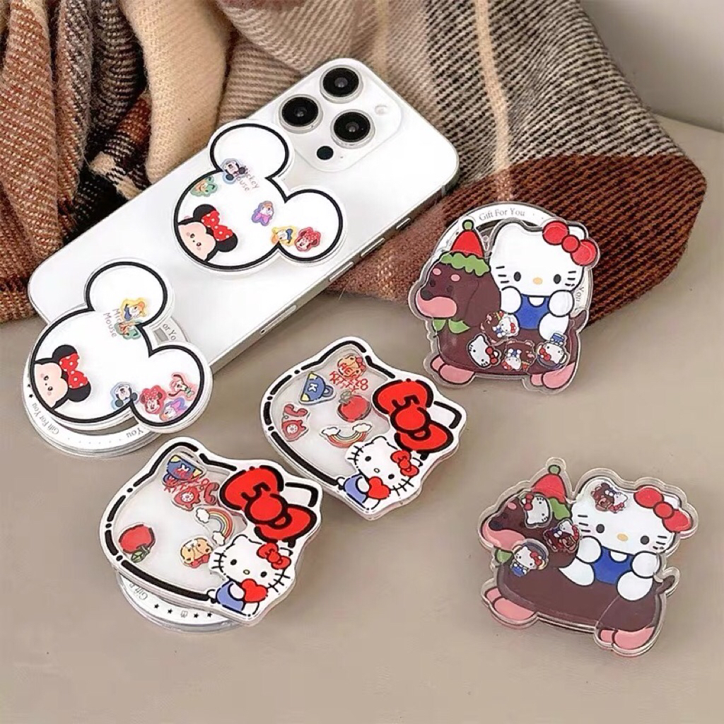 Griptok Socket Magnet Hello Kitty & Mickey Mouse Lucu Akrilik Miniatur Shake Bisa Digerakin | Phone 