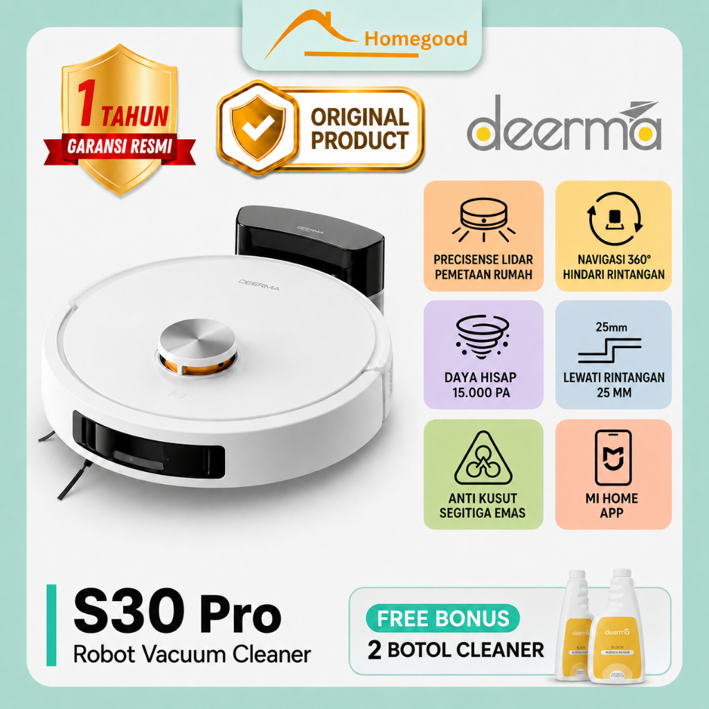Deerma S30 Pro Robot Vacuum Cleaner Hitam 13000Pa Lidar