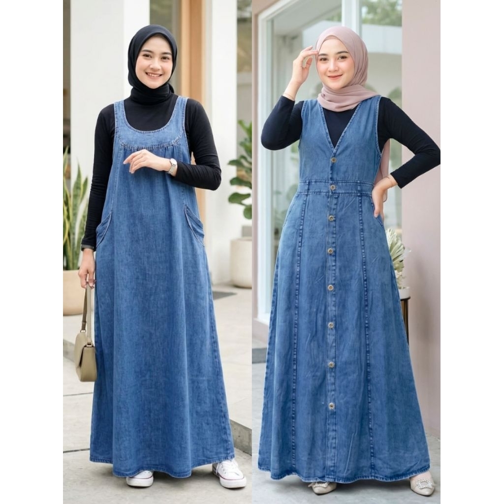 Dress Overall Jeans Dress Jeans Overall Jumpsuit Jeans Jumpsuit Wanita Gamis Baju Kodok Gamis Denim 