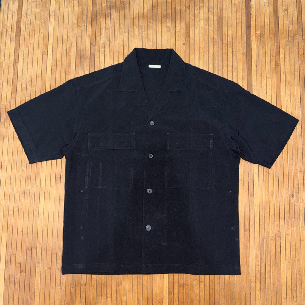 GU GLOBAL UNIQLO BLACK OVERSIZED OPEN COLLAR WORK SHIRT