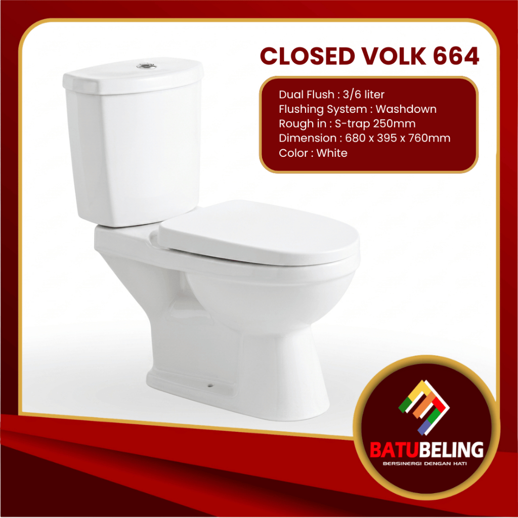 Closed Duduk Toilet Type Volk 664 / Toilet Duduk Volk 664 Putih / Closed Duduk White Type 664 Volk