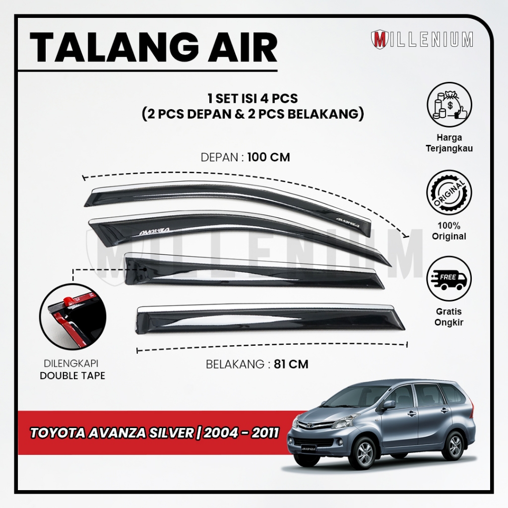 Talang Air Pintu Mobil List Silver Chrome Avanza Lama 2004 - 2011 Model Slim 4 Pintu