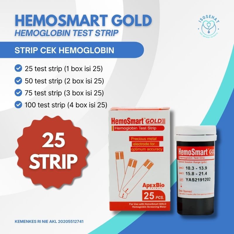 Strip Tes Alat ukur Hemoglobin HEMOSMART GOLD Hemoglobin Screening Test isi 25 pcs/box