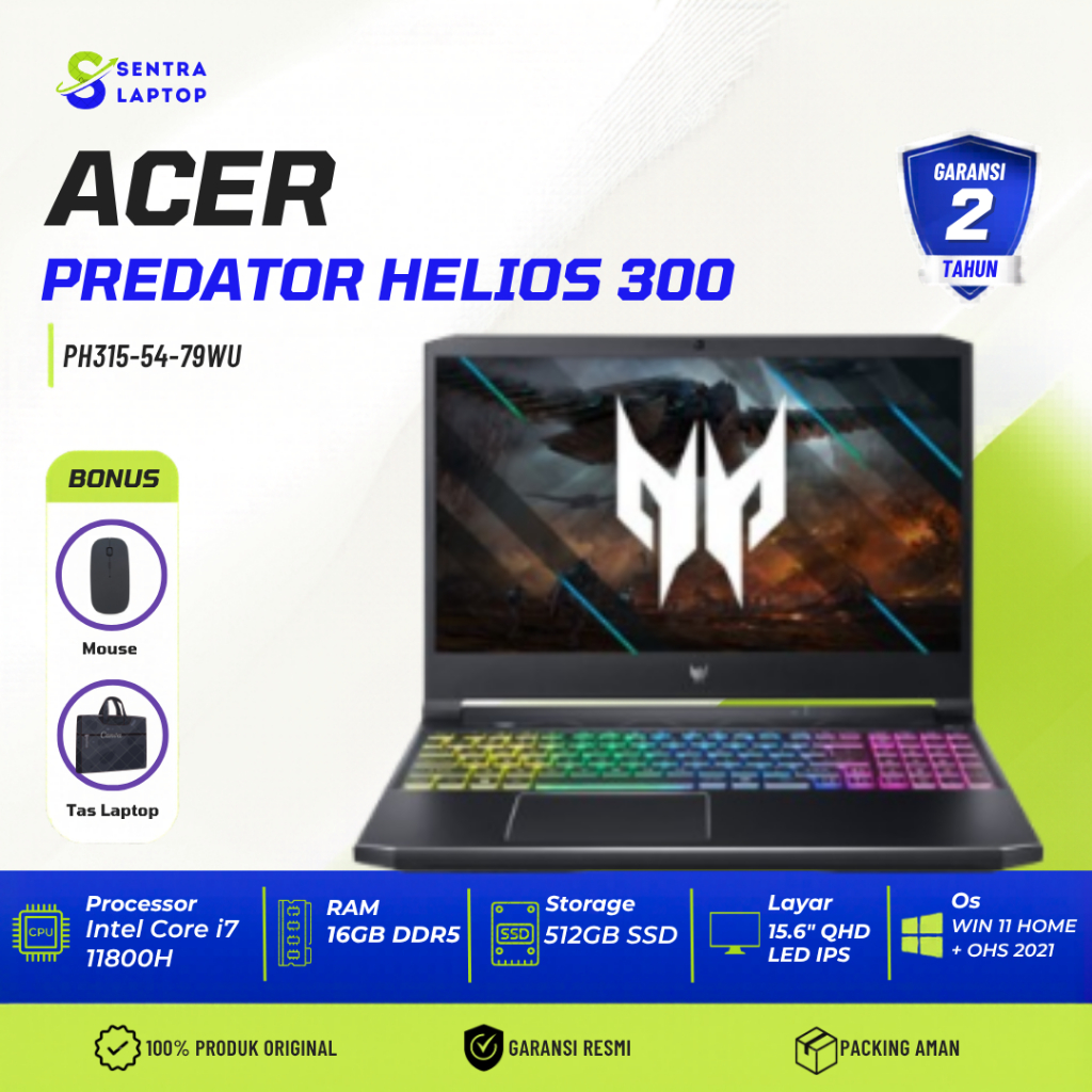 ACER PREDATOR HELIOS 300 PH315-54 I7 11800H 16GB 512GB RTX3070 15.6" QHD WIN11