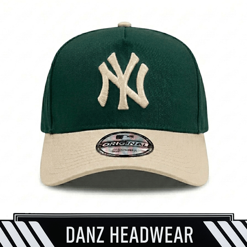 Topi Snapback NY Krem Crown Hijau Botol - A-Frame High Premium