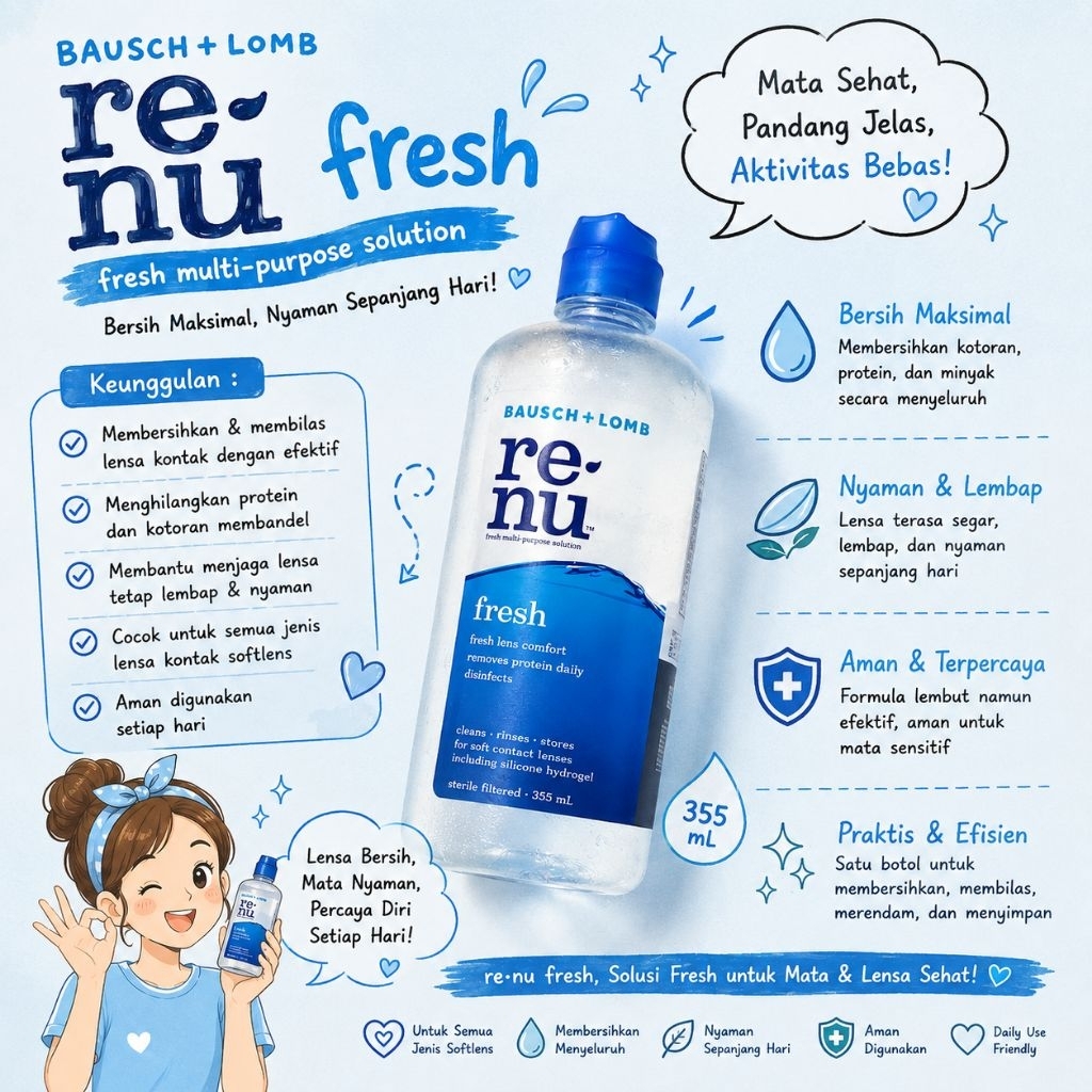 [Ready] RENU AIR SOFTLENS FRESH 355ML / CAIRAN SOFTLENS RENU 355ML / AIR PENCUCI SOFTLENS
