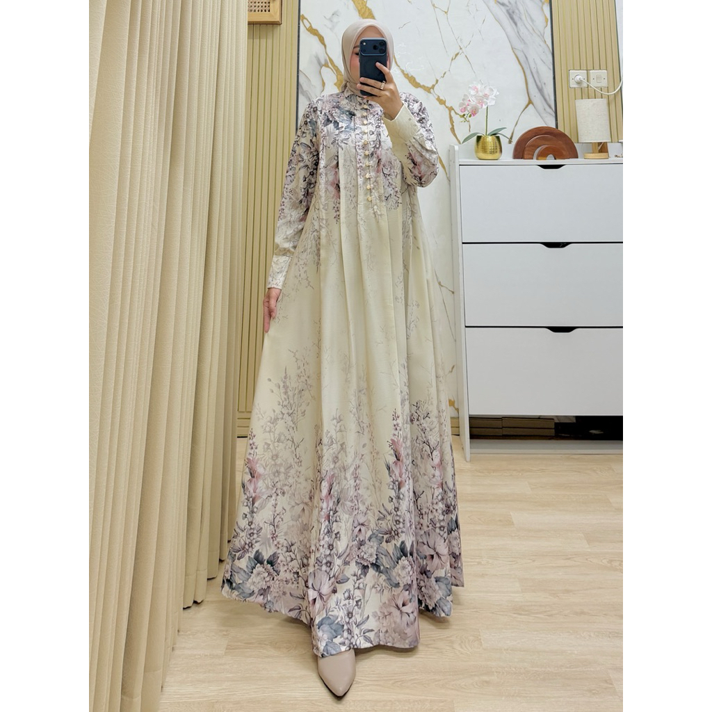 Gamis Nazifa Printing Bahan Cotton Premium Elegant dan mewah
